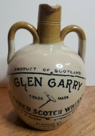 Vintage Crock Jug Scotch Whiskey Glen Garry Double Handled Stoneware Scotland