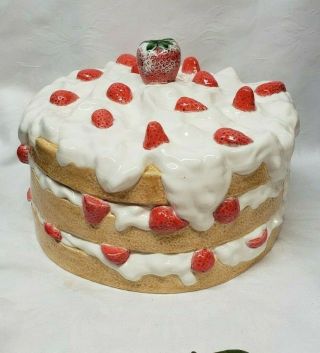 Vintage Strawberry Shortcake Ceramic Pedestal Footed Cake Plate Dome Cover - 11 "