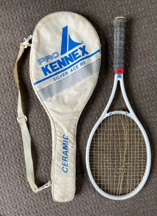 Vintage Pro Kennex Silver Ace 90 Ceramic Tennis Racquet W/ Case
