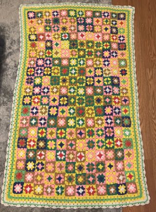 Vintage Granny Square Afghan Crochet Blanket Throw Handmade 66x40