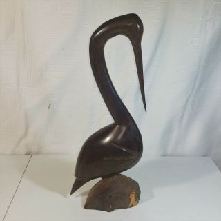 Vtg Carved Ironwood Wood Pelican 19 " Art Sculpture Statue Sea Bird Ibis Stork