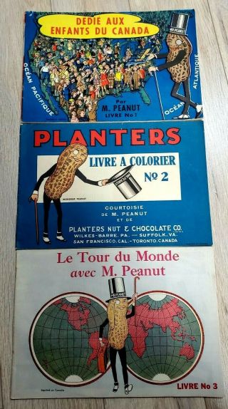 3 Vintage 50s Planters Mr.  Peanut Paint Book Coloring Book No.  1 - 2 - 3 Uncolored