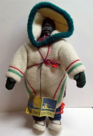 Vintage Large Eskimo Inuit Doll Carved Soapstone Head Wool Clothing Povungnituk