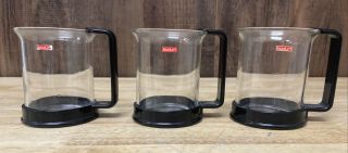 Set Of 3 Vintage Bodum Black Handle Bistro Glass Cups Coffee Cappuccino Tea