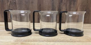 Set Of 3 Vintage BODUM Black Handle Bistro Glass Cups Coffee Cappuccino Tea 3