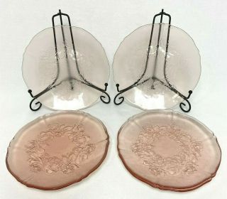 Vintage Set Of 6 Pink Depression Glass 7.  5” Plates Rose Pattern