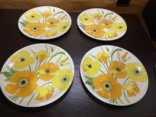 Four (4) Vtg Poppytrail Wild Poppy Metlox 11” Dinner Plates Orange Pop Art