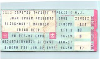 Vintage Uriah Heep Ticket Stub June 2 1978 Capitol Theatre Passaic Nj