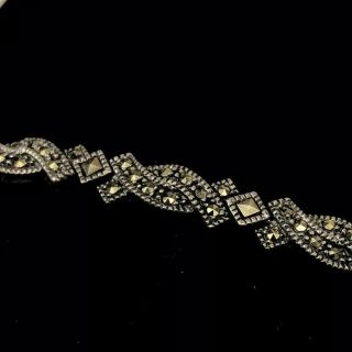 Vintage Judith Jack Marcasite Sterling Silver Fancy Scroll Bracelet 7”