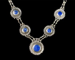 Natural Lapis Lazuli Gemstone Stone Old Silver Vintage Afghan Handmade Necklace 2