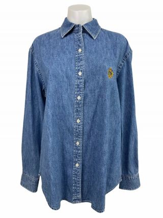 Ralph Lauren Jeans Vintage Crest Button Down Long Sleeve Denim Shirt Women’s L
