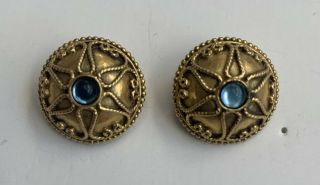 Vintage Mma Metropolitan Museum Of Art Blue Stone Gold Tone Cabochon Earrings