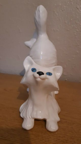 Vintage Persian Large Cat Figurine Crouching White Ceramic Green Eyes