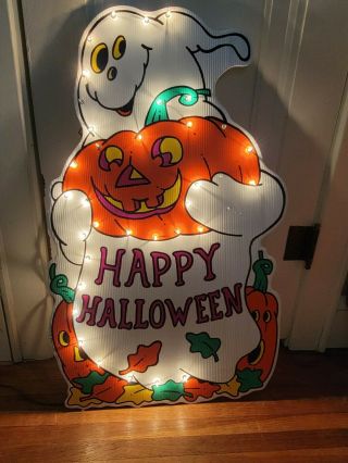 Vintage Yard Art Impact Plastics Happy Halloween Sign Lighted Light Up Decor