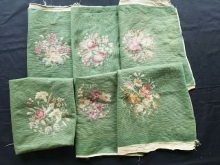 Vintage Needlepoint Chair Seat Cover Set Of 6 Green Floral Bucilla?