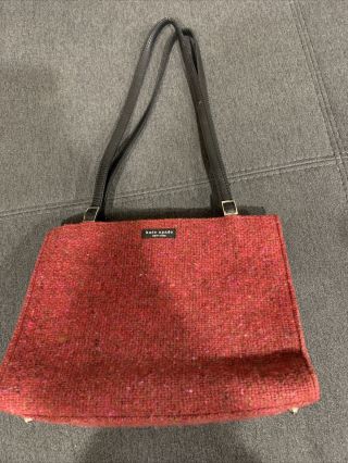 Kate Spade York Vintage Red Wool Double Strap Shoulder Bag Purse Handbag