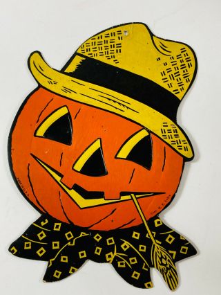 Vintage Halloween Luhrs Diecut Embossed Country Pumpkin Jack - O - Lantern 2