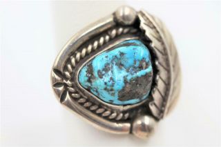 Vintage Navajo Sterling Silver Turquoise Signed Fd Size 8.  75 Feather Ring