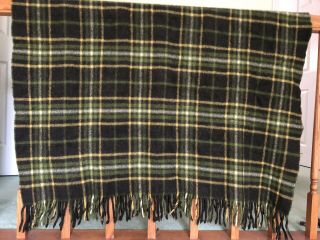 Vintage Pendleton Throw Blanket 100 Wool Fringed Plaid Green 1960 - 1969