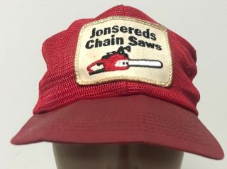 Jonsereds Chain Saws Vintage Full Mesh Red Truckers Ball Cap Logo Patch Gvuc