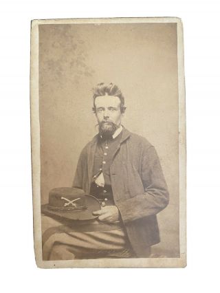 Vintage Civil War Cdv Photo Cavalry Soldier
