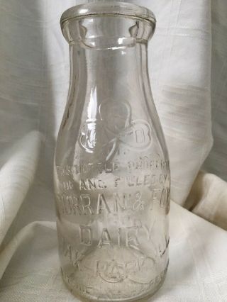 Vintage Pint Milk Bottle Curran & Fox Dairy Oak Park Illinois
