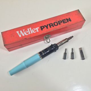 Vintage Weller Pyropen Gas Soldering Iron With Tin Case & Tips