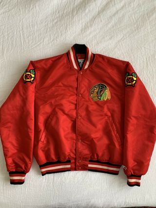 Chicago Blackhawks Red Starter Jacket - Large - Vintage.
