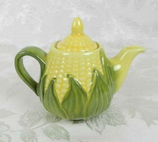 Vintage Shawnee Corn King Small Teapot With Lid 65 Yellow & Green 5 " H Usa