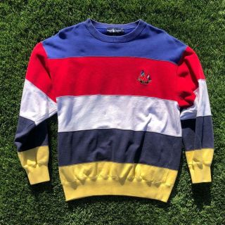 Rare Vtg 80s Polo Ralph Lauren 1988 Cross Flags Logo Striped Sweat Shirt M/l