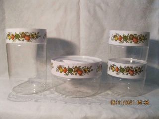 8 Piece Set Of Vintage Pyrex Spice Of Life See N Store Glass Canisters Stackable