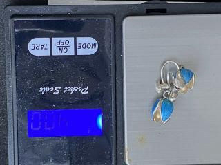 Vintage 835S Mark Blue Enamel (As Seen) flower Bulb Screw Type Silver Earring 3