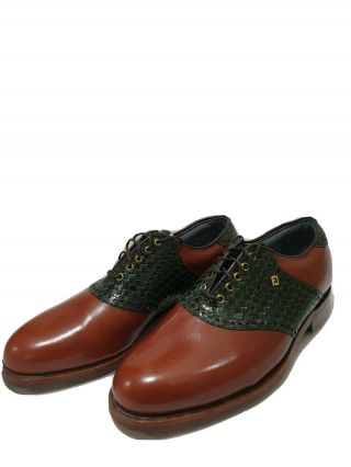Mens Vtg Footjoy 50948 Classics Dry Brn Green Leather Golf Shoes Sz 8c
