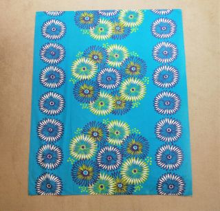 Finnish Vintage Tampella 1950s Turquoise Floral Cotton Tablecloth