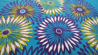 Finnish Vintage Tampella 1950s Turquoise Floral Cotton Tablecloth 2