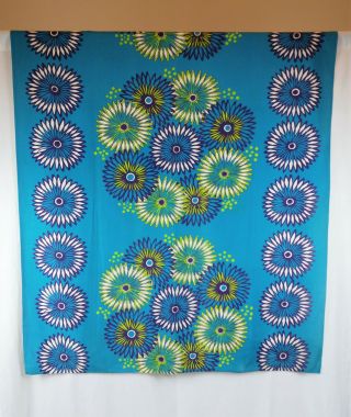 Finnish Vintage Tampella 1950s Turquoise Floral Cotton Tablecloth 3
