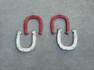 Vintage Diamond Double Ringer Pitching Horseshoes White Red Set 2 1/2 Lbs