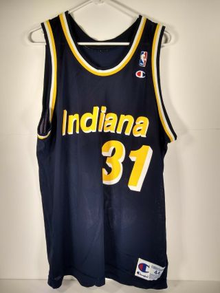 Reggie Miller Indiana Pacers Jersey Champion Size 44 Vintage 90’s Blue Gold