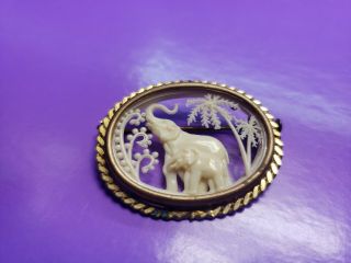 Vintage Brooch Celluloid Diorama Silhouette Elephant Les Creations France Depose