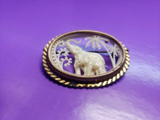 Vintage Brooch Celluloid Diorama Silhouette ELEPHANT Les Creations France Depose 2