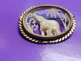 Vintage Brooch Celluloid Diorama Silhouette ELEPHANT Les Creations France Depose 3