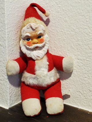 Vintage Plush Santa Claus Rubber Vinyl Face Doll 1950s Christmas