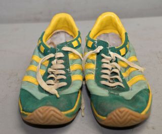 Vintage Jc Penney Jcp 3 Stripe Green Yellow Sneaker Mens Size 9 1/2 Collectible