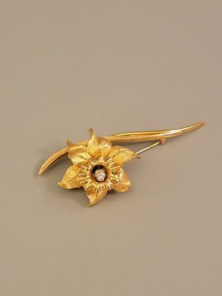 Signed Boucher Vintage Jonquille Flower Brooch Clear Crystal Gold Tone