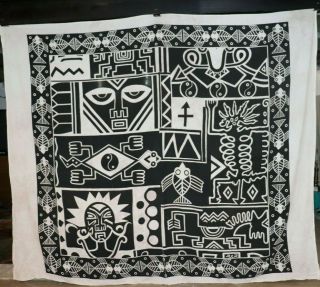 Vintage African Tribal Print Cotton Mali Cloth Linen Inked Fabric - 92 " X 79 "