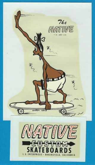 Vintage Pair 1960 " The Native " Custom Skateboard Bakersfield Decal Art