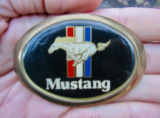 Vtg Ford Mustang Belt Buckle 1983 Baron Indy Pace Car Badge Cobra Brass Rare Vg,