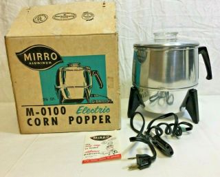 Vintage Mirro Aluminum Electric Corn Popcorn Popper M - 0100 W/box & Instructions