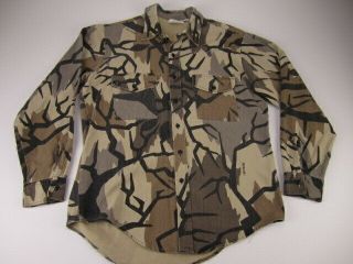 Mens Large Predator Camouflage Camo Chamois Hunting Field Shirt Vintage Usa