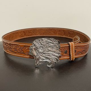 Chambers Phoenix Vintage Leather Brown Tooled Belt And Buckle 34 Western